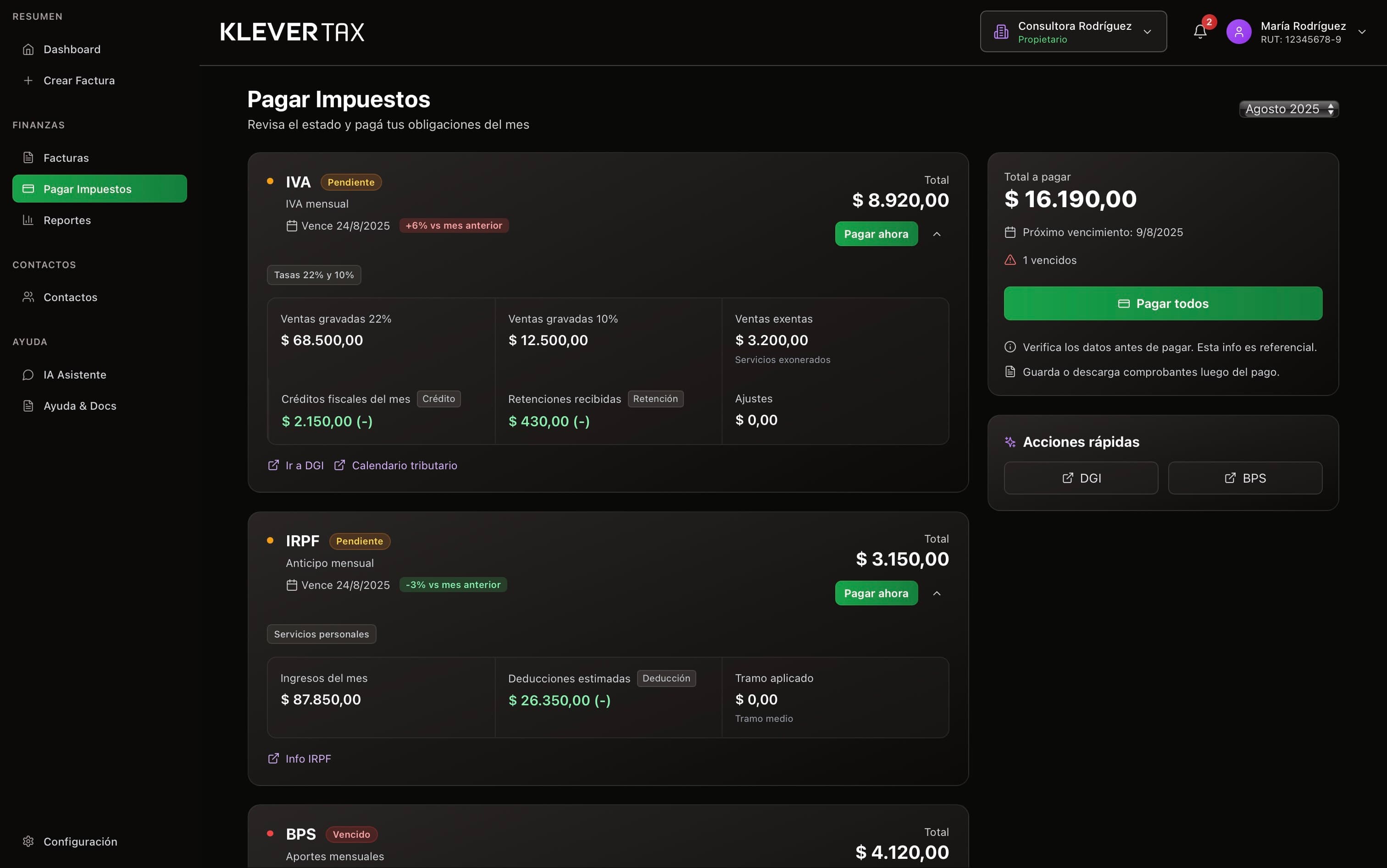 Pago de impuestos Klever Tax